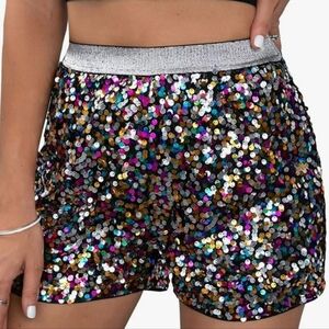 Sparkling High-Waist Sequin Shorts